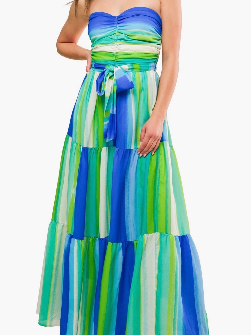 Flying Tomato Blue and Green Strapless Maxi Dress